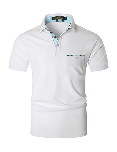 LIUPMWE Poloshirt Herren Kurzarm Getäfelt T Shirts Männer Hemd T-Shirt Slim Fit Golf Sports Sommer,M,Weiß-DT06 von LIUPMWE