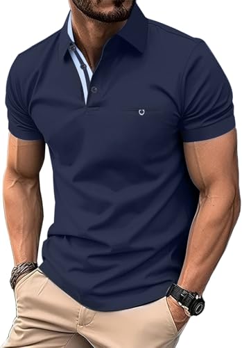 LIUPMWE Poloshirt Herren Kurzarm Männer Hemd Kontrast Polohemd Klassisches Sommer,L,Blau-45 von LIUPMWE