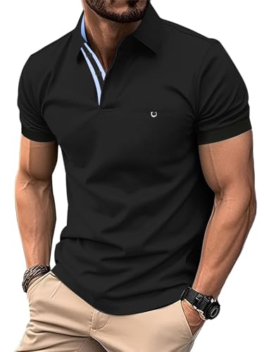 LIUPMWE Poloshirt Herren Kurzarm Männer Hemd Kontrast Polohemd Klassisches Sommer,XXL,Schwarz-45 von LIUPMWE