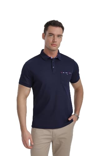 LIUPMWE Poloshirt Herren Kurzarm Polohemd Karierter Kragen Hemd T-Shirt Sommer Slim Fit Golf Sports,Blau-A,3XL von LIUPMWE