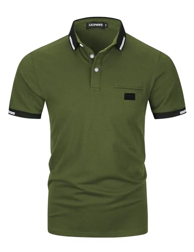 LIUPMWE Poloshirt Herren Kurzarm Polohemd Slim Fit Basic Golf Polo Baumwolle Männer T-Shirt Sommer,L,Grün-New von LIUPMWE