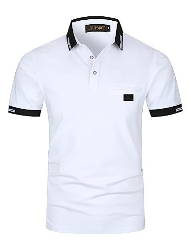 LIUPMWE Poloshirt Herren Kurzarm Polohemd Slim Fit Basic Golf Polo Baumwolle Männer T-Shirt Sommer,L,Weiß-39 von LIUPMWE