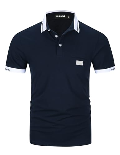 LIUPMWE Poloshirt Herren Kurzarm Polohemd Slim Fit Basic Golf Polo Baumwolle Männer T-Shirt Sommer,M,Blau-New von LIUPMWE