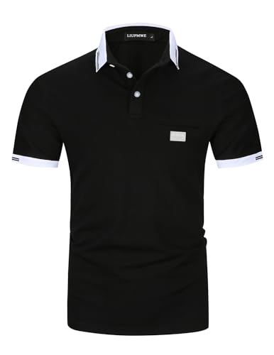 LIUPMWE Poloshirt Herren Kurzarm Polohemd Slim Fit Basic Golf Polo Baumwolle Männer T-Shirt Sommer,XL,Schwarz-39 von LIUPMWE