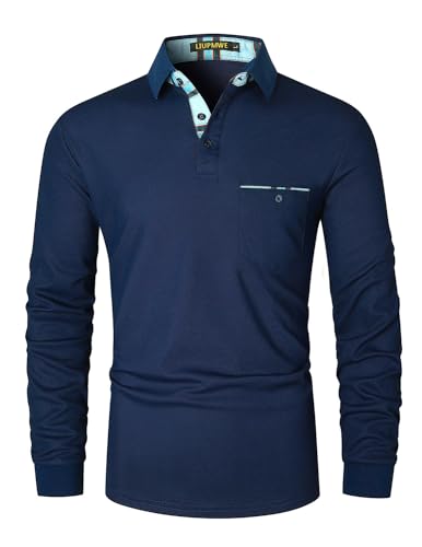 LIUPMWE Poloshirt Herren Langarm Casual Tennis Slim Fit Golf Sports kariertem Kragen T-Shirt,Blau-09,L von LIUPMWE