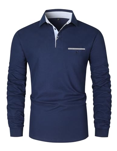 LIUPMWE Poloshirt Herren Langarm Getäfelt T Shirts Männer Hemd T-Shirt Slim Fit Golf Sports,3XL,Blau-48 von LIUPMWE