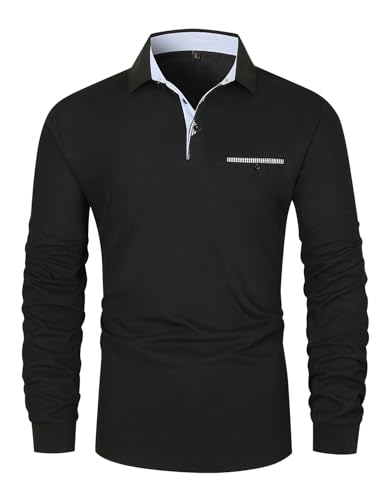 LIUPMWE Poloshirt Herren Langarm Getäfelt T Shirts Männer Hemd T-Shirt Slim Fit Golf Sports,3XL,Schwarz-48 von LIUPMWE