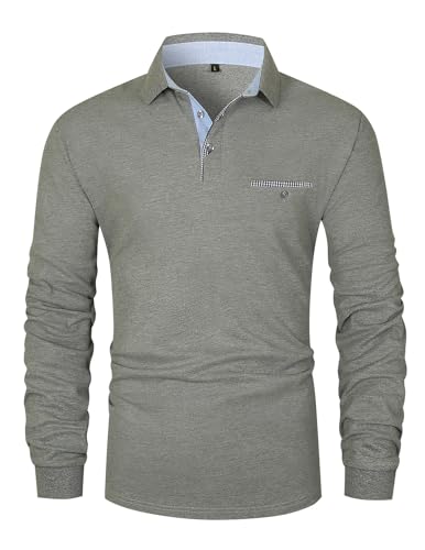 LIUPMWE Poloshirt Herren Langarm Getäfelt T Shirts Männer Hemd T-Shirt Slim Fit Golf Sports,M,Grau-48 von LIUPMWE