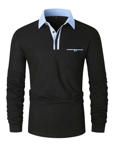 LIUPMWE Poloshirt Herren Langarm Getäfelt T Shirts Männer Hemd T-Shirt Slim Fit Golf Sports,XL,Schwarz-43 von LIUPMWE