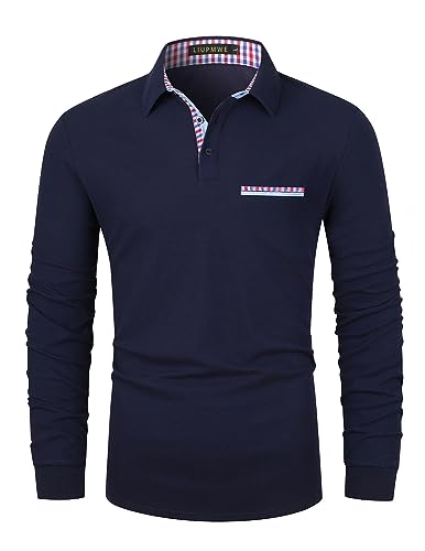 LIUPMWE Poloshirt Herren Langarm Golf T-Shirt Casual Tops Klassisches Polohemd M-3XL,Blau-DT01,M von LIUPMWE