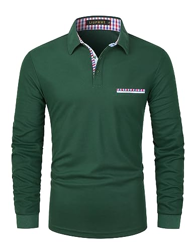 LIUPMWE Poloshirt Herren Langarm Golf T-Shirt Casual Tops Klassisches Polohemd M-3XL,Grün-01,M von LIUPMWE