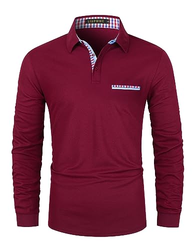 LIUPMWE Poloshirt Herren Langarm Golf T-Shirt Casual Tops Klassisches Polohemd M-3XL,Rot-01,XXXL von LIUPMWE