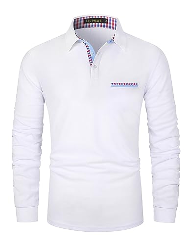 LIUPMWE Poloshirt Herren Langarm Golf T-Shirt Casual Tops Klassisches Polohemd M-3XL,Weiß-01,M von LIUPMWE
