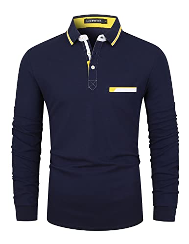 LIUPMWE Poloshirt Herren Langarm Kontraststreifen Männer Hemd T-Shirt Slim Fit Golf Sports,Blau-A,L von LIUPMWE