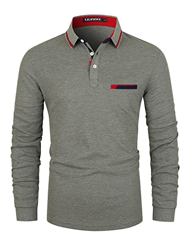 LIUPMWE Poloshirt Herren Langarm Kontraststreifen Männer Hemd T-Shirt Slim Fit Golf Sports,Grau-A,3XL von LIUPMWE