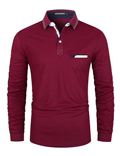 LIUPMWE Poloshirt Herren Langarm Kontraststreifen Männer Hemd T-Shirt Slim Fit Golf Sports,Rot-A,3XL von LIUPMWE