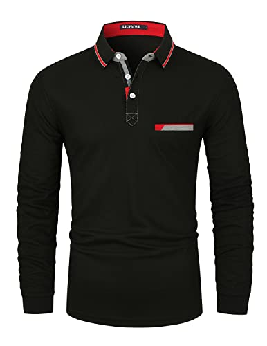 LIUPMWE Poloshirt Herren Langarm Kontraststreifen Männer Hemd T-Shirt Slim Fit Golf Sports,Schwarz-A,3XL von LIUPMWE