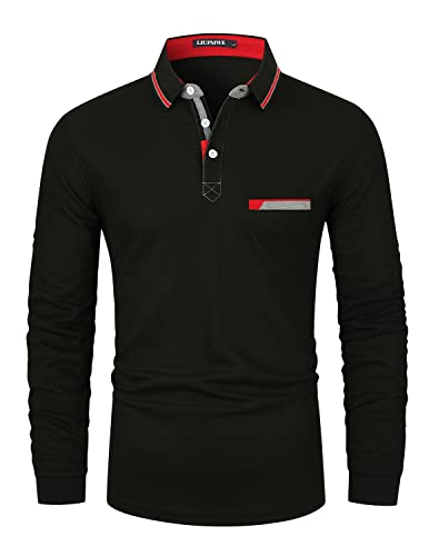 LIUPMWE Poloshirt Herren Langarm Kontraststreifen Männer Hemd T-Shirt Slim Fit Golf Sports,Schwarz-A,XL von LIUPMWE