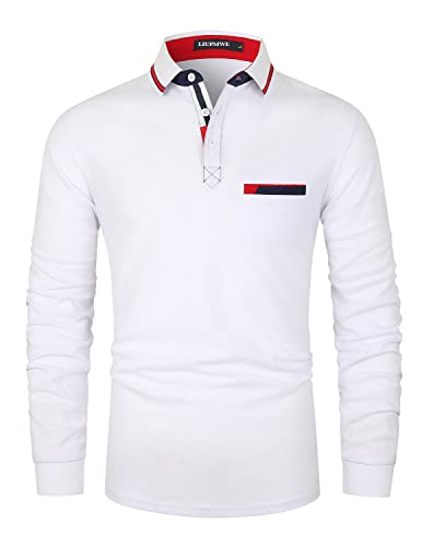 LIUPMWE Poloshirt Herren Langarm Kontraststreifen Männer Hemd T-Shirt Slim Fit Golf Sports,Weiß-A,3XL von LIUPMWE