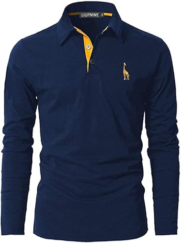 LIUPMWE Poloshirt Herren Langarm Polohemd Giraffe Stickerei Einfarbig Slim Fit T-Shirt M-3XL,Blau-09,L LIUPMWE Poloshirt Herren Langarm Polohemd Giraffe Stickerei Einfarbig Slim Fit T-Shirt M-3XL,Blau-09,L von LIUPMWE