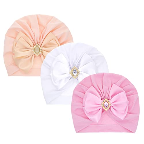 LIUPUUDLY 3 Stück Babymütze Neugeborene Beanie Baumwolle Niedlichen Bogen Schleife Headwrap Turban Mütze für Baby Kleinkind (#4) von LIUPUUDLY