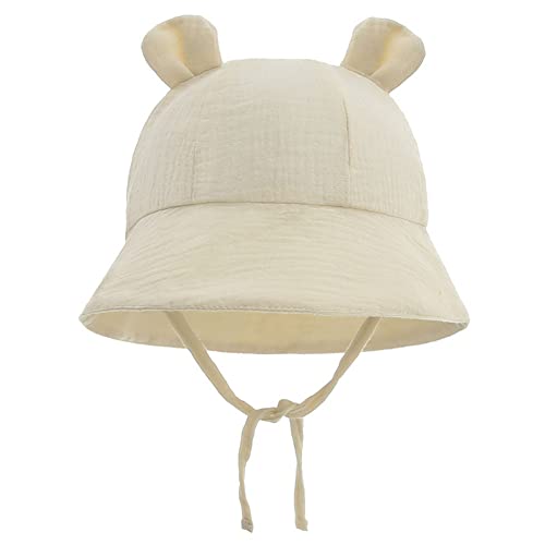 LIUPUUDLY Baby Sonnenhut UV-Schutz Super Süßer Baumwolle Baby Jungen Mädchen Strandhut Fischerhut Sommerhut mit Ohren (Beige) von LIUPUUDLY