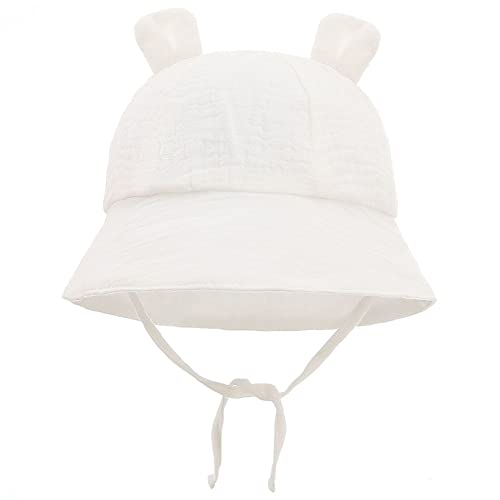 LIUPUUDLY Baby Sonnenhut UV-Schutz Super Süßer Baumwolle Baby Jungen Mädchen Strandhut Fischerhut Sommerhut mit Ohren (Weiß) von LIUPUUDLY