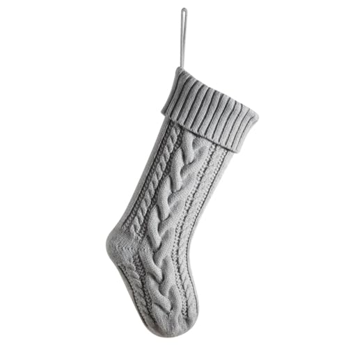 LIUPUUDLY Weihnachtssocken Deko Weihnachtsdekoratio Nikolausstrumpf auf Kamin Weihnachtssocken Stricksocken Wollsocken (Grau) von LIUPUUDLY