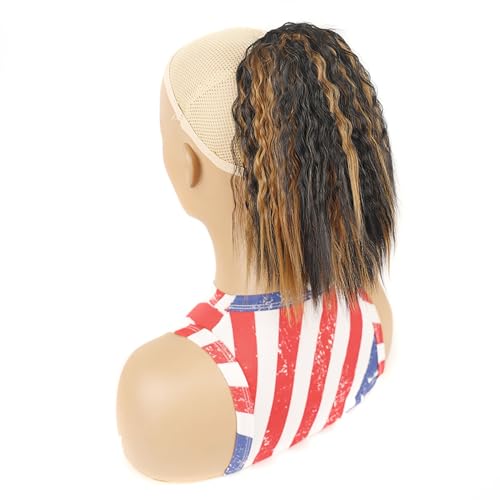 Afro Kinky Curly Pferdeschwanz Kordelzug Pferdeschwanz Synthetische Haarverlängerung mit Clip-in-Haarteil for Frauen Stirnbandperücke Täglicher Gebrauch(P) von LIURENM