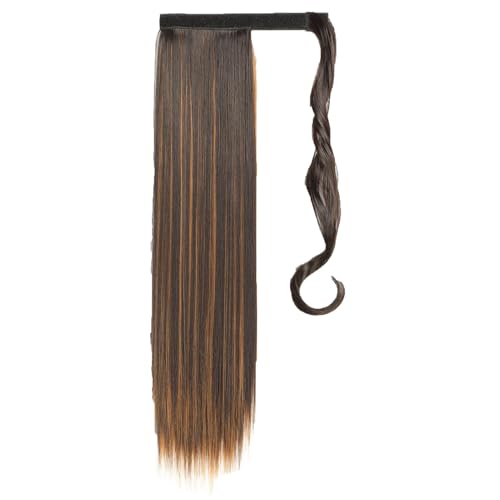 Gerade Pferdeschwanz-Extensions, lang, um den Pferdeschwanz gewickelt, synthetischer Clip-in-Pferdeschwanz, Haarverlängerung, Haarteil for Frauen, Mädchen, Kinder(18) von LIURENM
