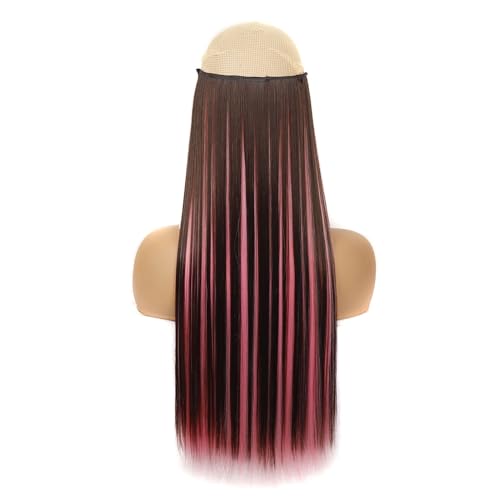 Haarteile Unsichtbare Haarverlängerung Fischlinie Synthetische Lange Glatte Haarteile for Frauen Natürliche Synthetische Clip-on Haarteilverlängerung(C) von LIURENM