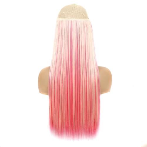 Haarteile Unsichtbare Haarverlängerung Fischlinie Synthetische Lange Glatte Haarteile for Frauen Natürliche Synthetische Clip-on Haarteilverlängerung(E) von LIURENM