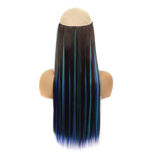 Haarteile Unsichtbare Haarverlängerung Fischlinie Synthetische Lange Glatte Haarteile for Frauen Natürliche Synthetische Clip-on Haarteilverlängerung(G) von LIURENM