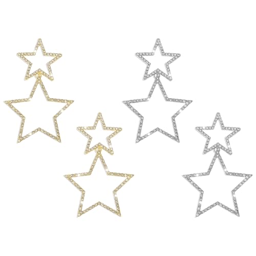 2 Paar Stern Ohrringe, Ohrringe Sterne, Doppelschicht Glänzend Strass Ohrringe Stern, Tropfen Ohrringe Sterne Silber Ohrstecker für Mädchen Frauen Geburtstag (Silber & Gold) von LIURFLNC