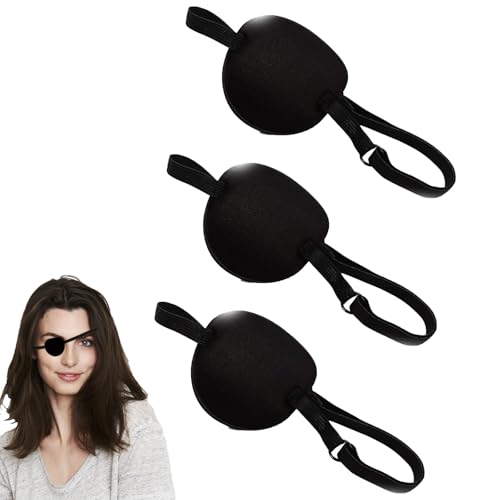 3 Stück Augenklappe Medizinisch Erwachsene, Eye Patches, Augenklappe Kinder, medizinisch verstellbare medizinische Augenklappe für Amblyopie/Strabismus und Erholung nach Operationen (schwarz) von LIURFLNC