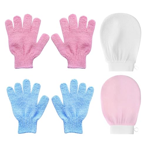 6 Stück Peeling Handschuh, Doppelseitig Peelinghandschuh für Körper und Gesicht Massage, Badehandschuhe Exfoliating Gloves, Peelinghandschuh Körper für Frauen Dusche Spa Massage von LIURFLNC