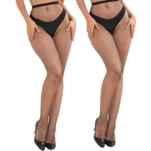 LIURFLNC 2 Stücke Netzstrumpfhose Schwarz, Fishnet Stockings Strümpfe, Strumpfhose Netz, Elastisch Hohe Taille Schenkelhohe Strümpfe Strumpfhosen Mode Strumpfhosen Netzstrümpfe für Damen(mitte netz) von LIURFLNC