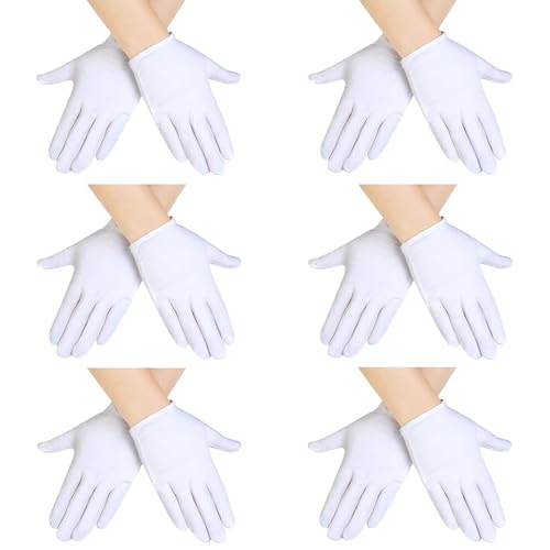LIURFLNC 6 Stück Baumwollhandschuhe, Weiße Handschuhe Kinder, Mädchen Jungen Cosplay Kostüm Kleid Weiße Handschuhe, Baumwollhandschuhe Kinder für Kostüme Karneval Mottoparty Halloween Party Theater von LIURFLNC