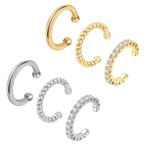 LIURFLNC 6 Stück Earcuffs Gold, Ear Cuff Gold, Ear Cuff Ohrmanschette Fake Ohrringe Fakepircings Ohr Clip, Fake Helix Non Piercing Knorpel Wrap Cuff Set für Damen (Gold und Silber) von LIURFLNC