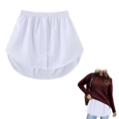 LIURFLNC Bluse Rock Verlängerung, Minirock Saum Röckchen Blusenrock, Blusenrock Verlängerung mit Nicht Abnehmbaren Knöpfen, Unterrock Shirt Extender Fake Bluse Hemdverlängerung Damen Weiß von LIURFLNC
