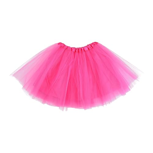 Tütü Damen Rock Tüllrock Pink Stretch 3 Lagen Tüll Rot 80er Jahre Outfit Party Halloween Karneval Kostüm von LIURFLNC