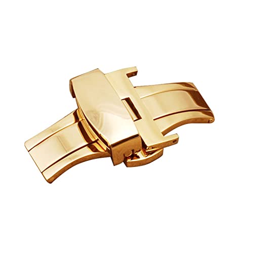 LIUYAPENG Automatischer Doppelklick-Edelstahl-Armbandknopf 10 12 14 16 18 20 22 24 mm Hochwertiges Zubehör Schmetterlings-Faltschließe (Color : 16mm Gold) von LIUYAPENG