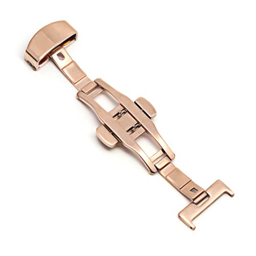 LIUYAPENG Schmetterlings-Faltschließe, automatischer Doppelklick, Edelstahlverschluss for Uhrenarmband, 16 mm, 18 mm, 20 mm, 22 mm (Color : Rosegold-18MM) von LIUYAPENG