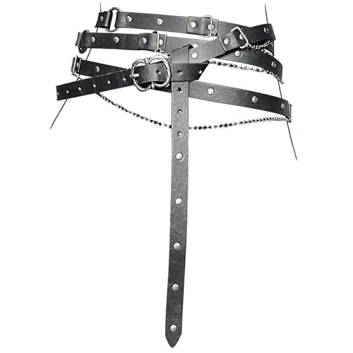 LIUYIDM Mittelalterlicher DIY-Kunstleder-Metall Kettengürtel Retro TaillengüRtel Damen Verstellbar Skinny Belts For Women Dress, Geeignet für Den TäGlichen Gebrauch, Rollenspiel-DamengüRtel (Schwarz) von LIUYIDM