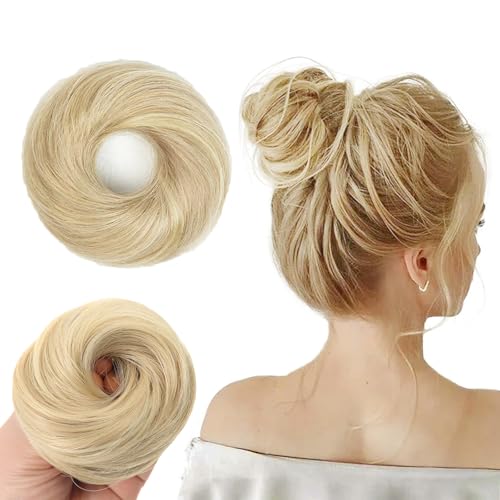 LIUYIDM Scrunchies für Glattes Haar für Frauen,Elastisches Haarteil mit Gummiband,Dutt Haarteil Haargummi Mit Haaren,Synthetisches gefälschtes Haar Brötchen (Bleichblond 85H88) von LIUYIDM