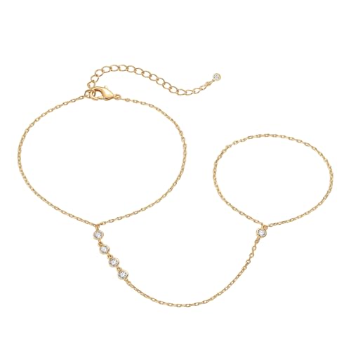 LIUYIDM Zirkonia Besatz verstellbar Gold Plattiertes Finger Ring Armband einfach und Wasserdicht Vergoldet Strahlende Rhinestone Ring Bracelet, Modischer Damenschmuck für Jeden Anlass von LIUYIDM