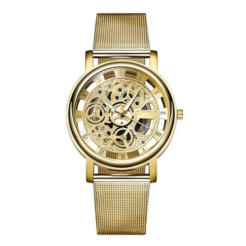 LIUYUEN Armbanduhr Herren Transparent Hohl Römische Mechanische Gold Mesh Band Quarz Uhr Herren, gold von LIUYUEN