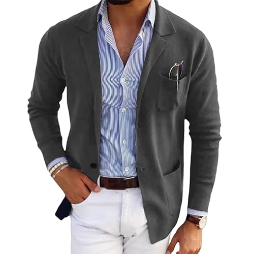 LIUYUYOUGO Anzüge Für Herren,Herren Blazer Smart Casual Slim Fit Strickblazer Eleganter Zwei Knopf Cardigan Strickjacke Einfarbig Langarm Sportmantel Business Anzugjacken Oberteile Mit Taschen Dun von LIUYUYOUGO