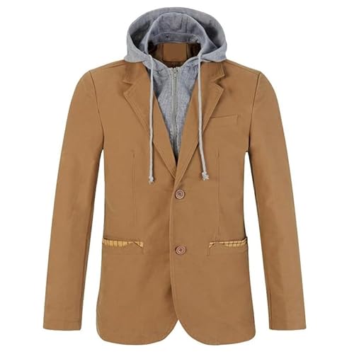 LIUYUYOUGO Anzug Herren,Herren Blazer Mit Abnehmbarer Kapuze Übergröße Baumwolle Anzugjacke Lässig Slim Fit Smoking Blazer Mit Zwei Knöpfen Klassischer Sportmantel Mit Kapuze Business Jacke Obe von LIUYUYOUGO