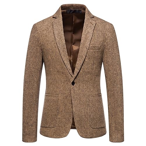 LIUYUYOUGO Anzugjacken Für Herren,Herren Fischgrätenmuster Tweed Anzug Blazer Jacke Vintage Woll Sportmantel Slim Fit EIN Knopf Anzugjacken Klassische Business Smoking Blazer Winter PEA Coats Übe von LIUYUYOUGO